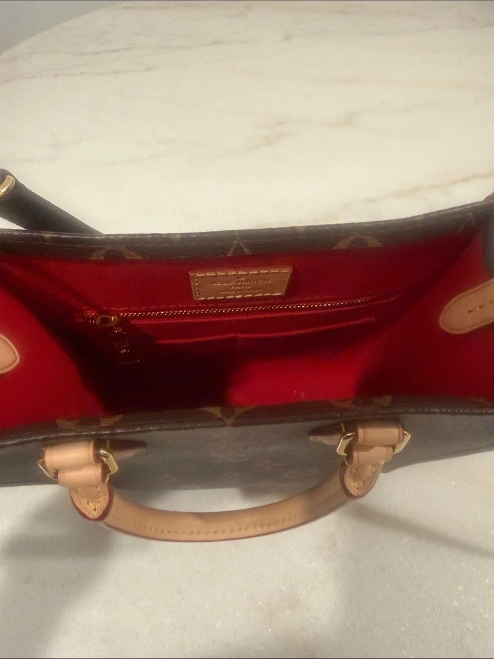 Louis Vuitton Monogram Satchel in Brown with Red Interior and Natural Vachetta